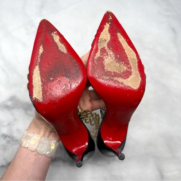 Christian Louboutin Malaika 100 Patent Leather Pointed Toe Slingback Heels Black - Picture 11 of 16